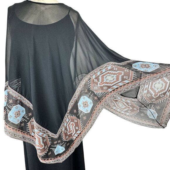 Vintage AJ Bari Womens Maxi Dress 7/8 Black Cape Witchy Boho Fairy Stretch Sheer - Picture 5 of 16